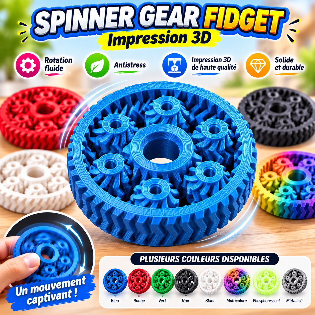 Spinner Gear Fidget 3D – Engrenages rotatifs