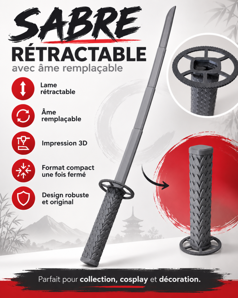 Sabre rétractable 3D avec lame remplaçable